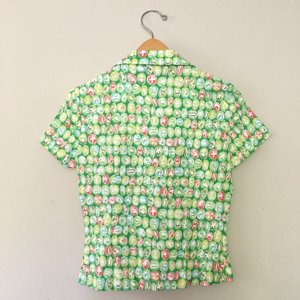 Abstract Dots - Collared Button Down Crop Shirt - image 2